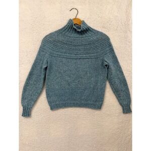 Handmade Blue Wool Blend Metallic Shimmer Mock Neck Sweater Small